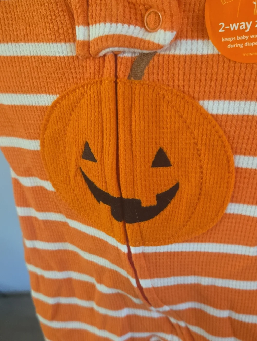 Carter's Orange & White Striped Pumpkin Footed One-Piece